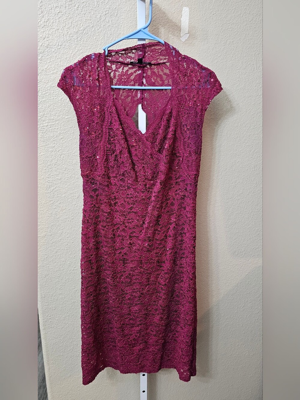 Onyx Nite Fuchsia Lace Cap-Sleeve Midi Dress 12